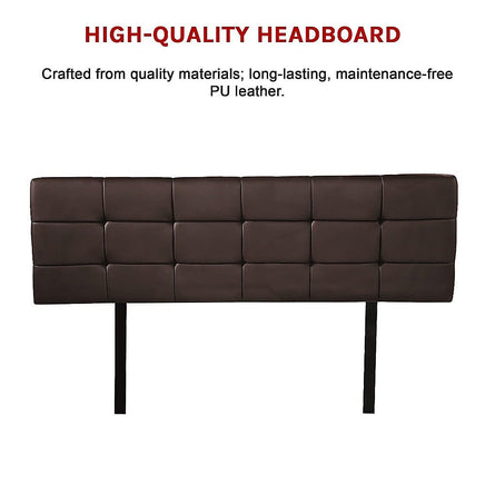 PU Leather Queen Bed Deluxe Headboard Bedhead - Brown Furniture Kings Warehouse 