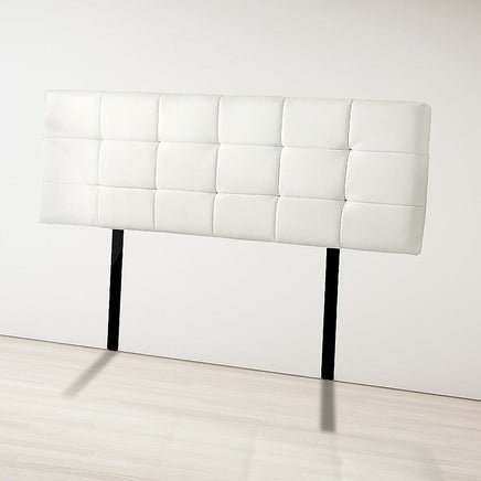 PU Leather Queen Bed Deluxe Headboard Bedhead - White Furniture Kings Warehouse 