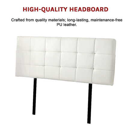 PU Leather Queen Bed Deluxe Headboard Bedhead - White Furniture Kings Warehouse 