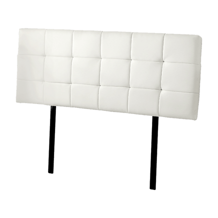 PU Leather Queen Bed Deluxe Headboard Bedhead - White Furniture Kings Warehouse 