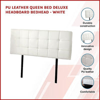 PU Leather Queen Bed Deluxe Headboard Bedhead - White Furniture Kings Warehouse 