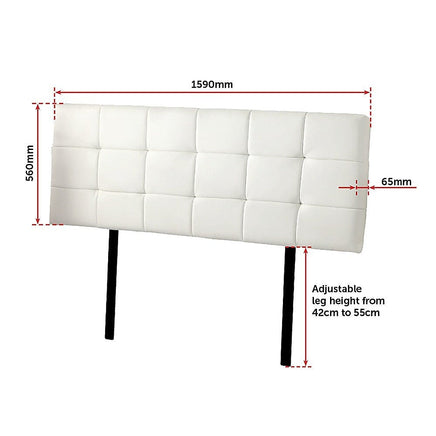 PU Leather Queen Bed Deluxe Headboard Bedhead - White Furniture Kings Warehouse 