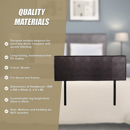 PU Leather Queen Bed Headboard Bedhead - Brown Furniture Kings Warehouse 