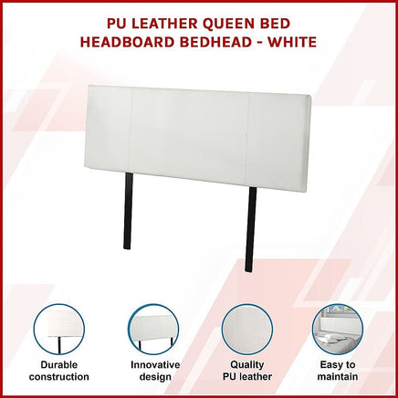 PU Leather Queen Bed Headboard Bedhead - White Furniture Kings Warehouse 