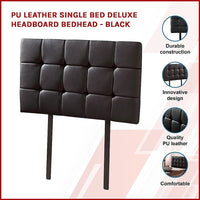 PU Leather Single Bed Deluxe Headboard Bedhead - Black Furniture Kings Warehouse 