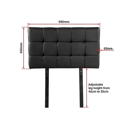 PU Leather Single Bed Deluxe Headboard Bedhead - Black Furniture Kings Warehouse 