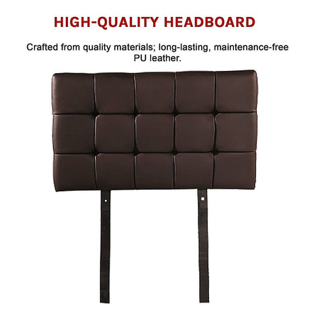 PU Leather Single Bed Deluxe Headboard Bedhead - Brown Furniture Kings Warehouse 