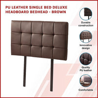 PU Leather Single Bed Deluxe Headboard Bedhead - Brown Furniture Kings Warehouse 