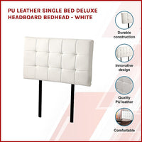 PU Leather Single Bed Deluxe Headboard Bedhead - White Furniture Kings Warehouse 