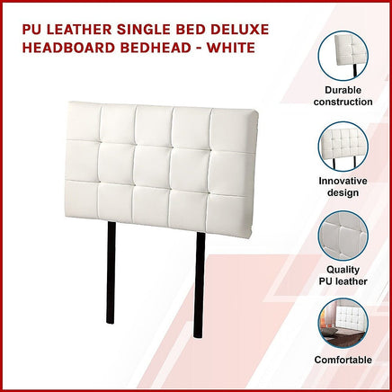 PU Leather Single Bed Deluxe Headboard Bedhead - White Furniture Kings Warehouse 