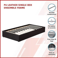 PU Leather Single Bed Ensemble Frame Furniture Kings Warehouse 