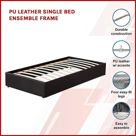 PU Leather Single Bed Ensemble Frame Furniture Kings Warehouse 
