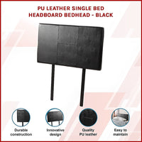 PU Leather Single Bed Headboard Bedhead - Black Furniture Kings Warehouse 