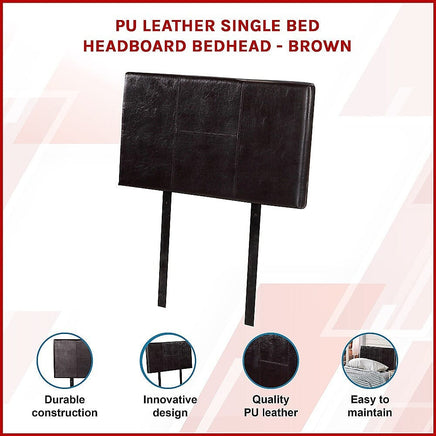 PU Leather Single Bed Headboard Bedhead - Brown Furniture Kings Warehouse 