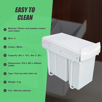 Pull Out Bin Kitchen Double Dual Slide Garbage Rubbish Waste 10L+20L Home & Garden Kings Warehouse 