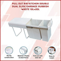 Pull Out Bin Kitchen Double Dual Slide Garbage Rubbish Waste 10L+20L Home & Garden Kings Warehouse 