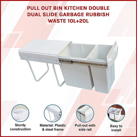 Pull Out Bin Kitchen Double Dual Slide Garbage Rubbish Waste 10L+20L Home & Garden Kings Warehouse 