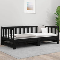 Pull-out Day Bed Black 2x(92x187) cm Solid Wood Pine bedroom furniture Kings Warehouse 