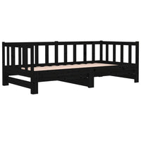 Pull-out Day Bed Black 2x(92x187) cm Solid Wood Pine bedroom furniture Kings Warehouse 