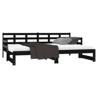 Pull-out Day Bed Black Solid Wood Pine 2x(92x187) cm bedroom furniture Kings Warehouse 