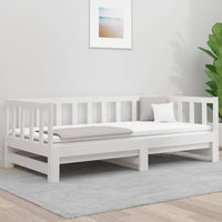 Pull-out Day Bed White 2x(92x187) cm Solid Wood Pine bedroom furniture Kings Warehouse 
