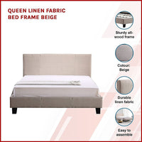 Queen Linen Fabric Bed Frame Beige Kings Warehouse 