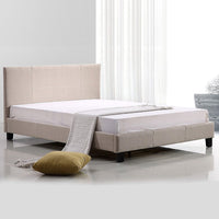 Queen Linen Fabric Bed Frame Beige Kings Warehouse 