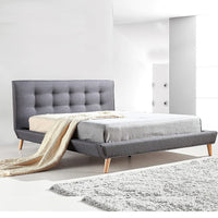 Queen Linen Fabric Deluxe Bed Frame Grey Kings Warehouse 