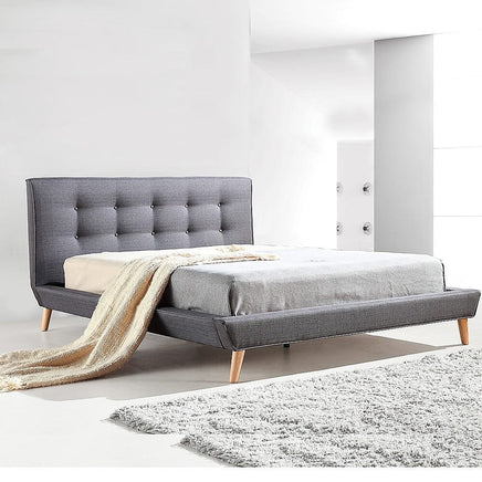 Queen Linen Fabric Deluxe Bed Frame Grey Kings Warehouse 
