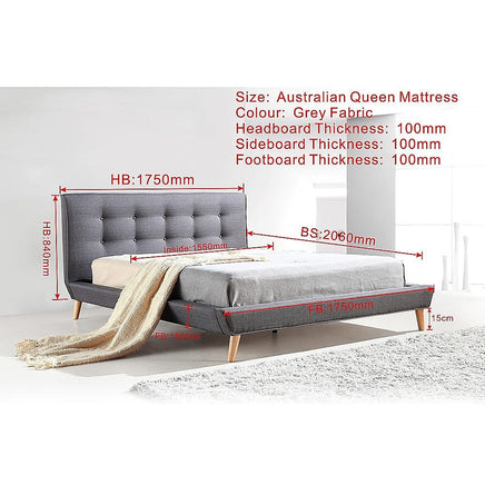 Queen Linen Fabric Deluxe Bed Frame Grey Kings Warehouse 