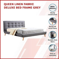 Queen Linen Fabric Deluxe Bed Frame Grey Kings Warehouse 