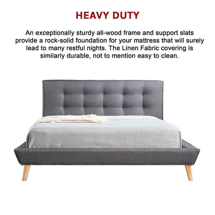 Queen Linen Fabric Deluxe Bed Frame Grey Kings Warehouse 