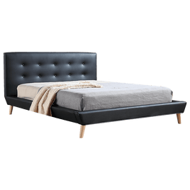 Queen PU Leather Deluxe Bed Frame Black Kings Warehouse 