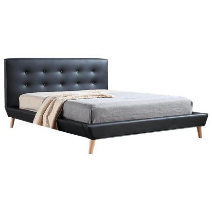 Queen PU Leather Deluxe Bed Frame Black Kings Warehouse 