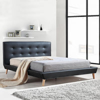 Queen PU Leather Deluxe Bed Frame Black Kings Warehouse 