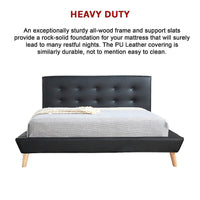 Queen PU Leather Deluxe Bed Frame Black Kings Warehouse 