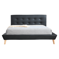Queen PU Leather Deluxe Bed Frame Black Kings Warehouse 