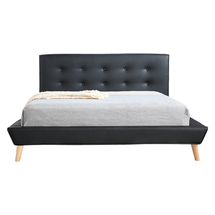 Queen PU Leather Deluxe Bed Frame Black Kings Warehouse 
