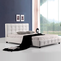 Queen PU Leather Deluxe Bed Frame White Furniture Kings Warehouse 