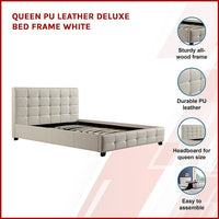 Queen PU Leather Deluxe Bed Frame White Furniture Kings Warehouse 