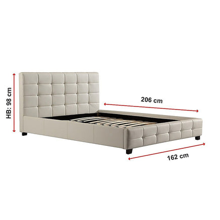 Queen PU Leather Deluxe Bed Frame White Furniture Kings Warehouse 