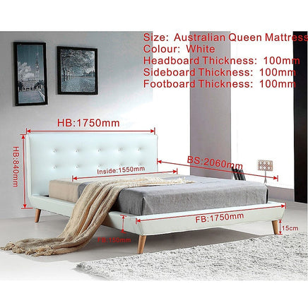 Queen PU Leather Deluxe Bed Frame White Kings Warehouse 