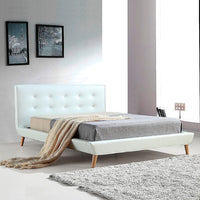 Queen PU Leather Deluxe Bed Frame White Kings Warehouse 