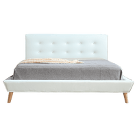 Queen PU Leather Deluxe Bed Frame White Kings Warehouse 