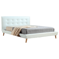 Queen PU Leather Deluxe Bed Frame White Kings Warehouse 
