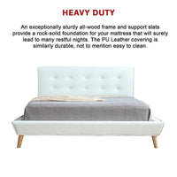 Queen PU Leather Deluxe Bed Frame White Kings Warehouse 