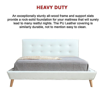 Queen PU Leather Deluxe Bed Frame White Kings Warehouse 
