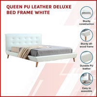 Queen PU Leather Deluxe Bed Frame White Kings Warehouse 