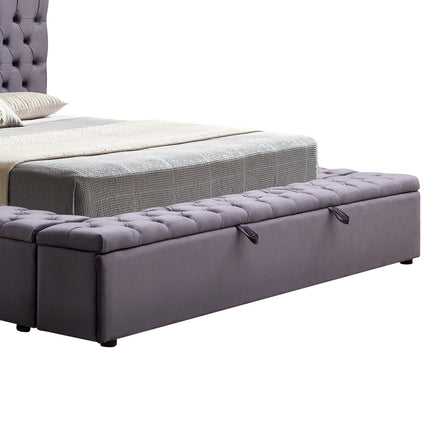 Queen Size Bedframe Velvet Upholstery Deep Grey Colour Tufted Headboard Deep Quilting Furniture Kings Warehouse 