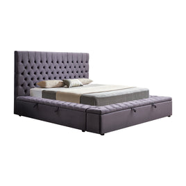 Queen Size Bedframe Velvet Upholstery Deep Grey Colour Tufted Headboard Deep Quilting Furniture Kings Warehouse